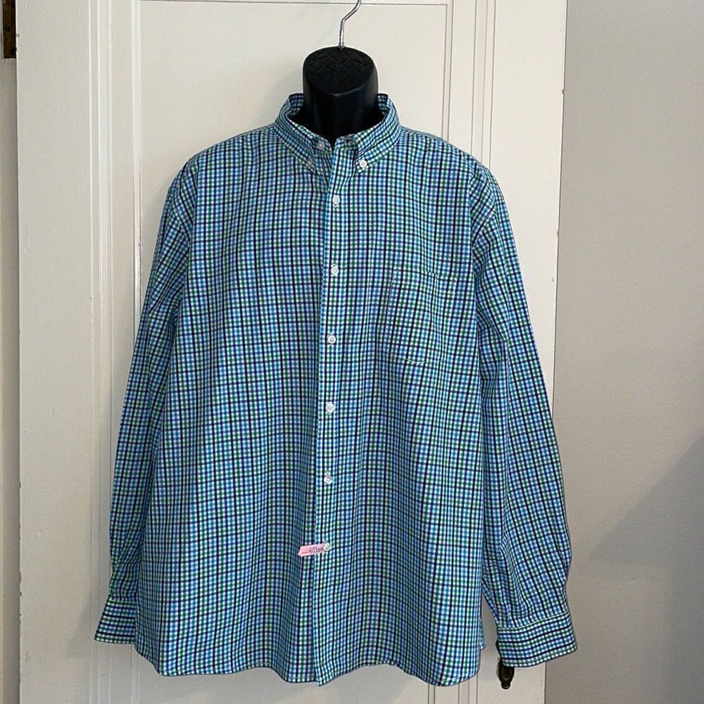 G.H. Bass & Co. blue, green & white check long sleeve cotton shirt